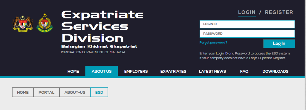 expatriates services division online portal for long term social visit pass application