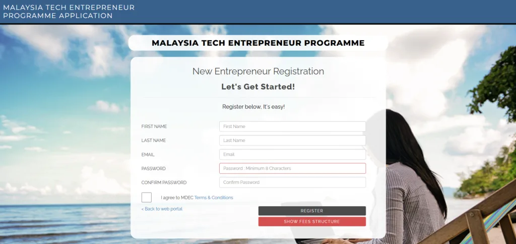screenshot of mtep registration for new entrepreneurs